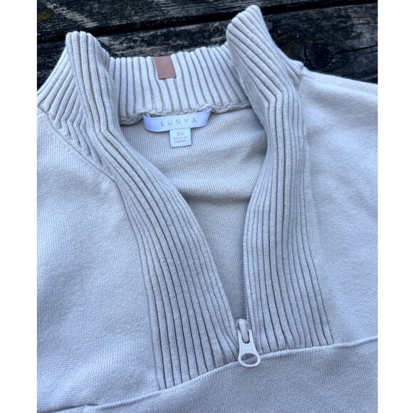 LUNYA Cozy Cotton Silk 1/4 Zip Pullover Calm Tan Sweater XS Boxy Fit - Picture 3 of 8